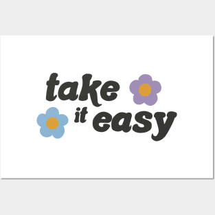 take it easy groovy quote with flowers Posters and Art